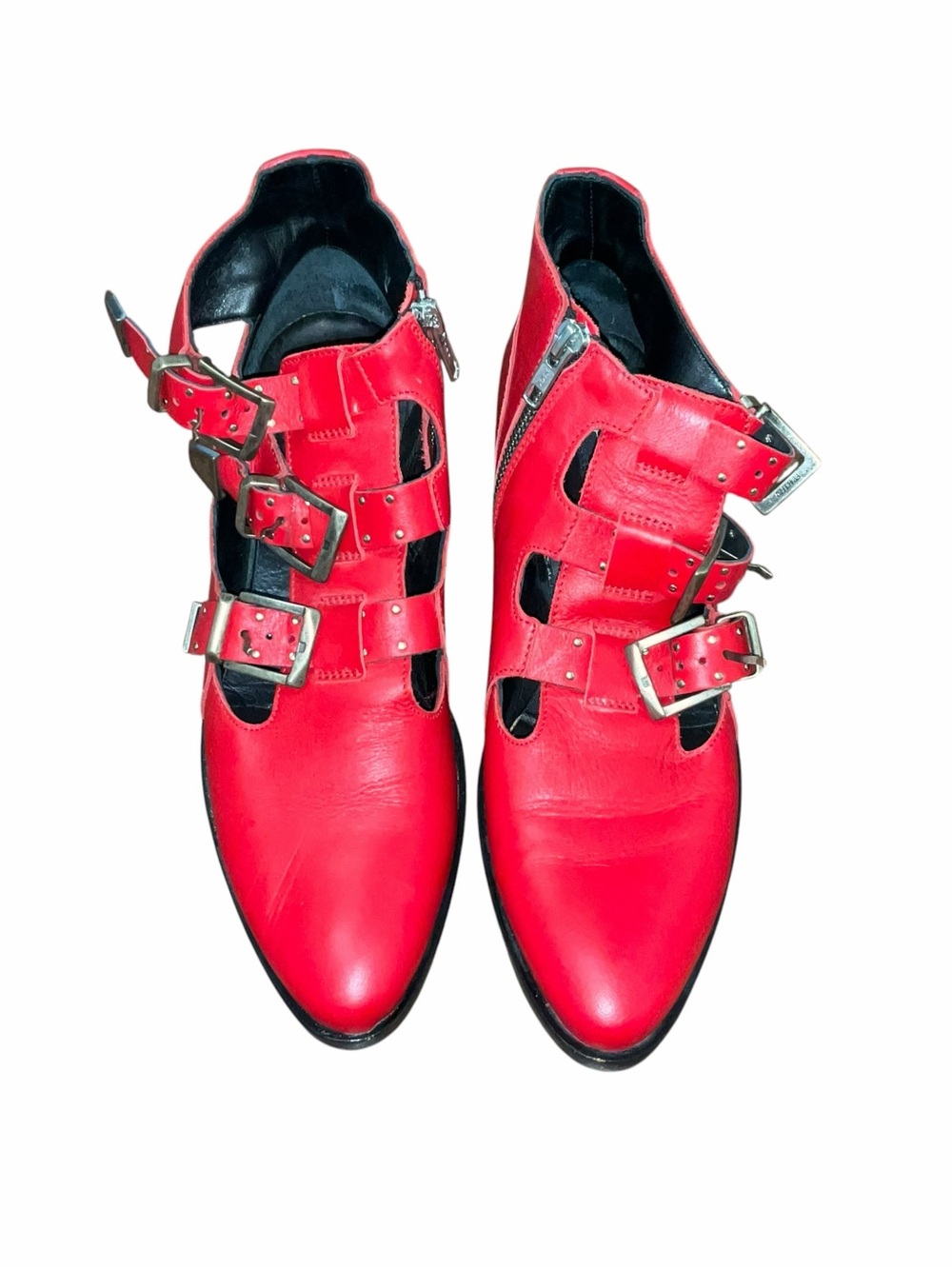 Russell & Bromley Holster Red Leather Buckle Ankle Boots Women’s EU 40 US 9